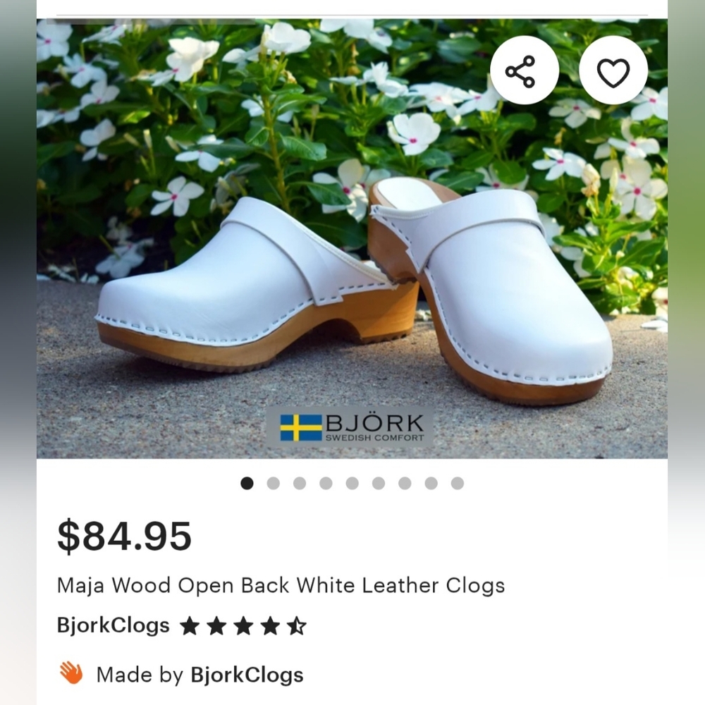 Bjork White Leather Clogs for Women With A Couple Light Scuffs